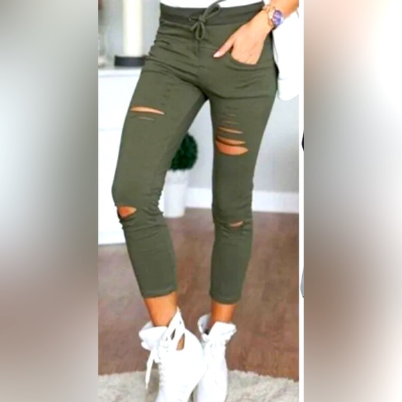 various Pants - New Army Green Women Leggings Ripped Pants Slim Pants Sz S